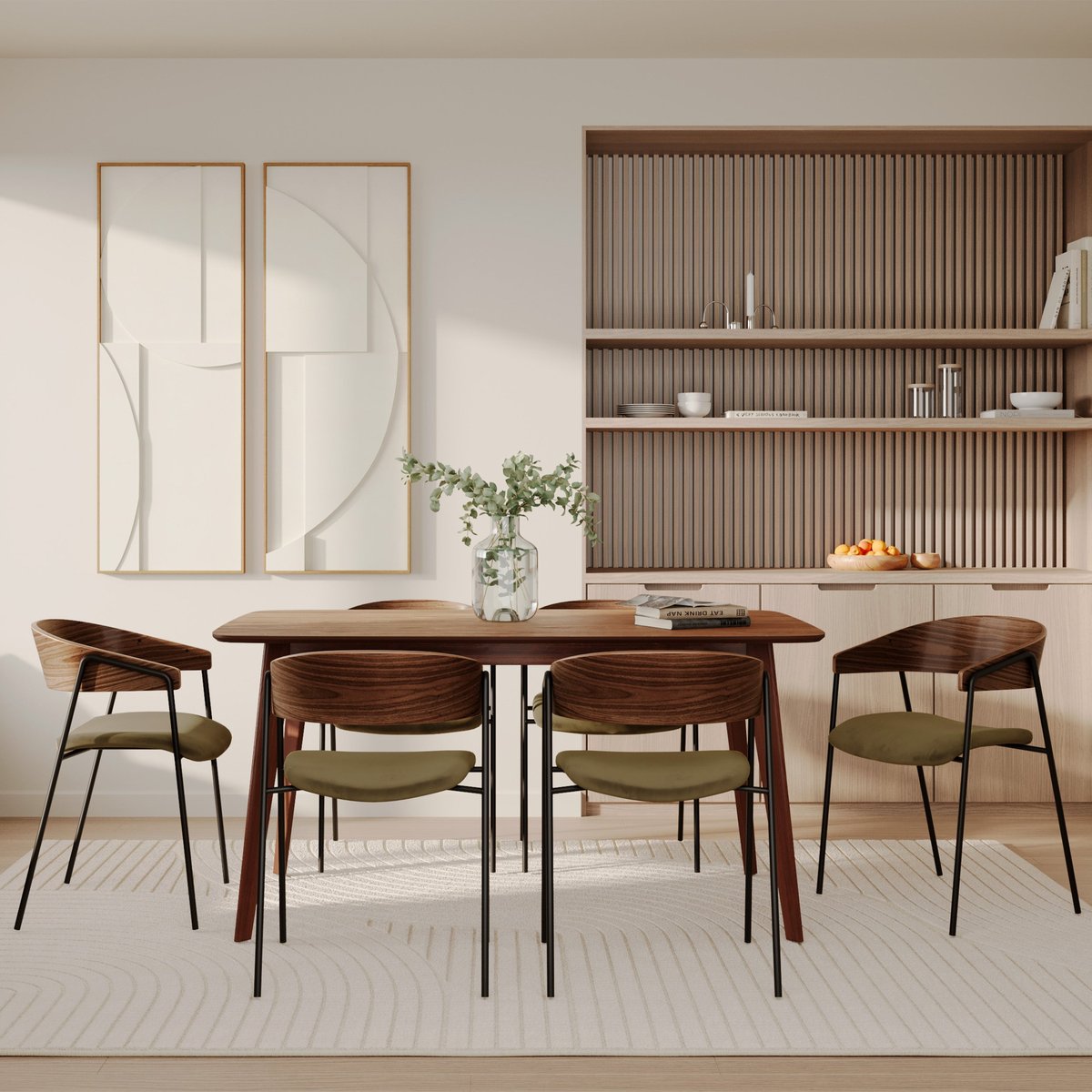 Lot de 2 chaises en velours et bois de noyer - ESMÉE vert kaki, MAISON PAVANE