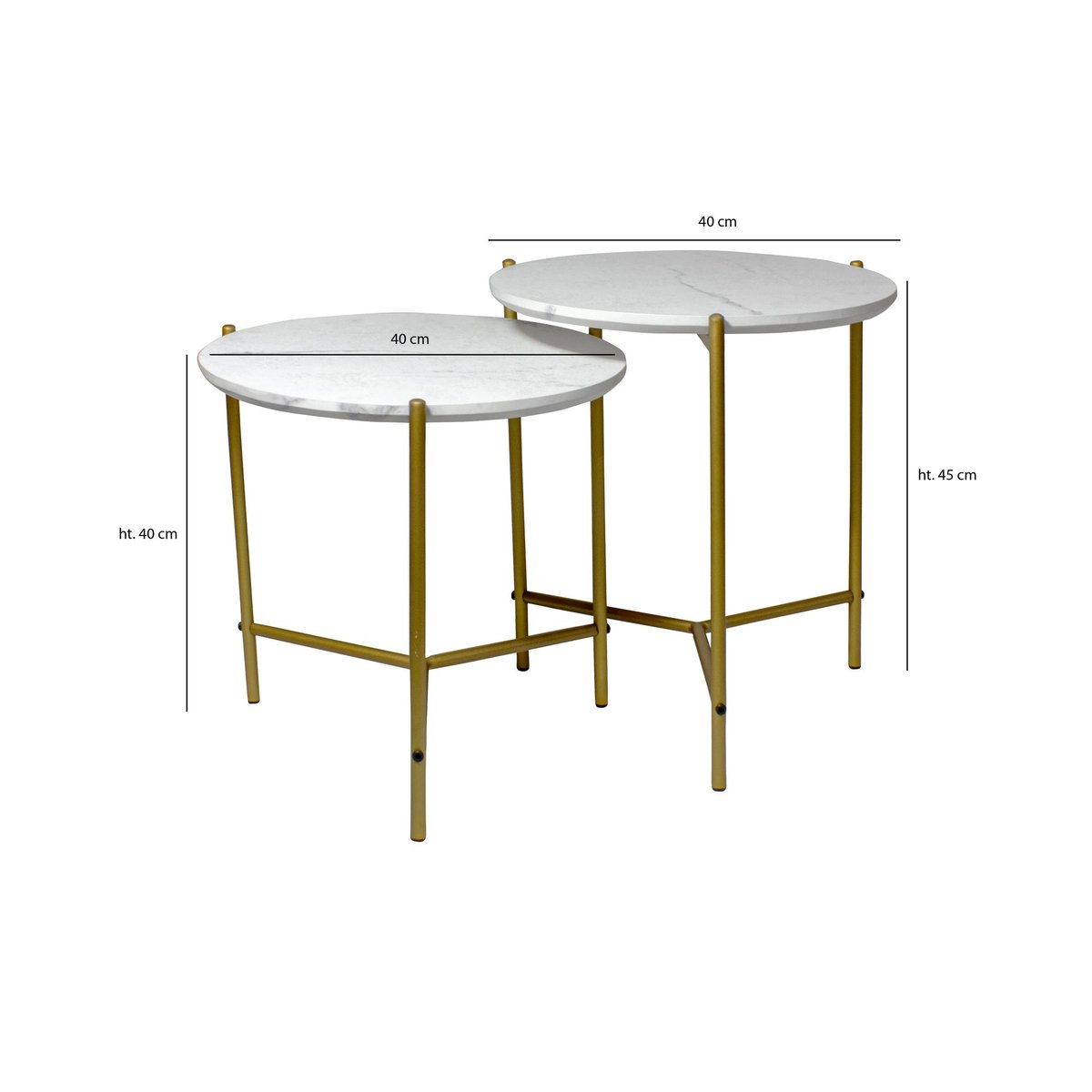 Set de 2 tables basses effet marbre et pieds en métal, SHIAP blanc, NOW'S HOME
