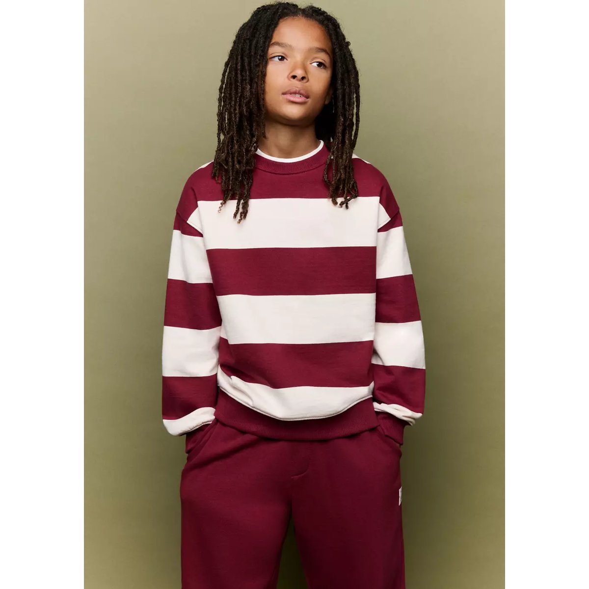 Sweat-shirt coton rayures grenat, MANGO KIDS
