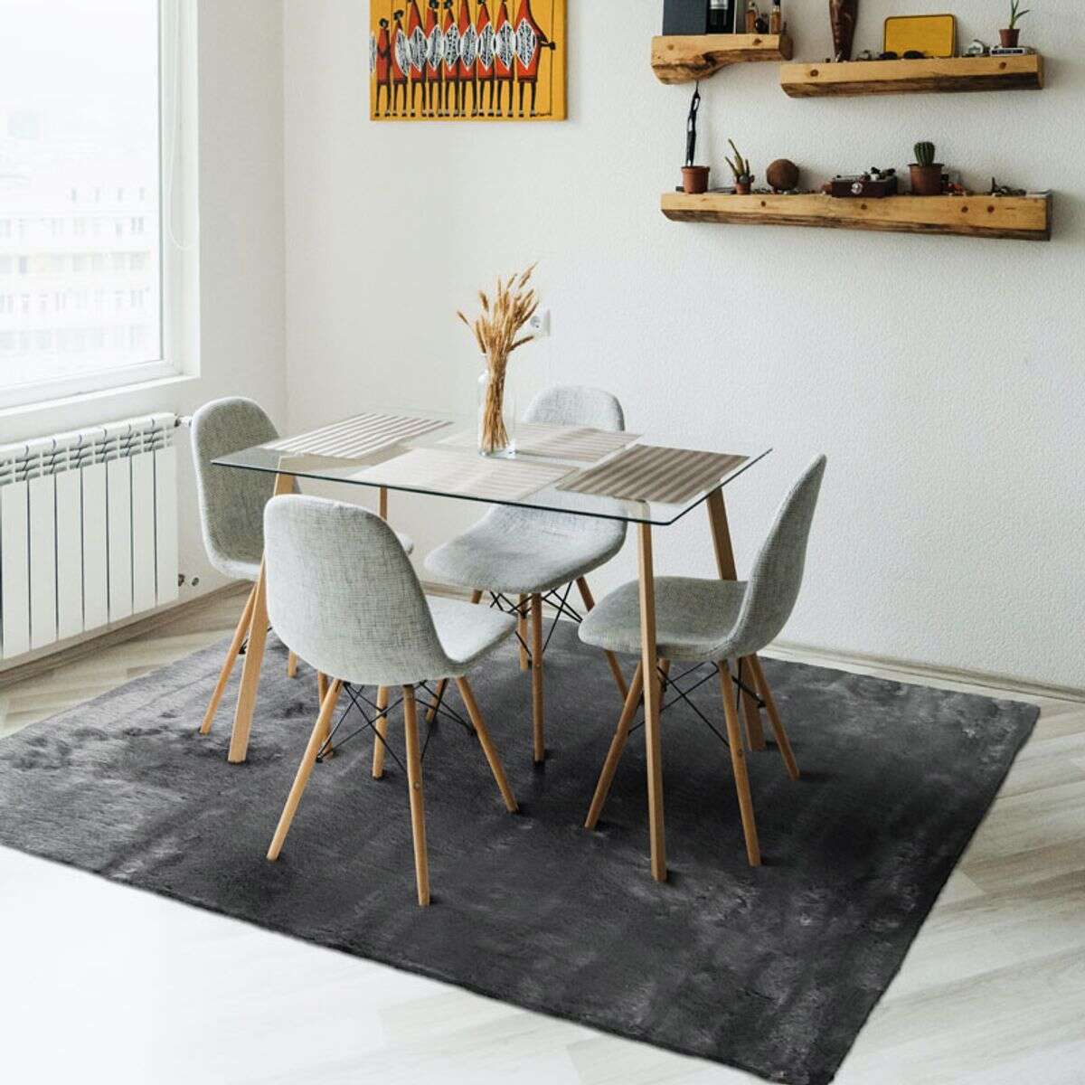 Tapis shaggy imitation fourrure extra doux   SIBERIE gris clair, THE DECO FACTORY