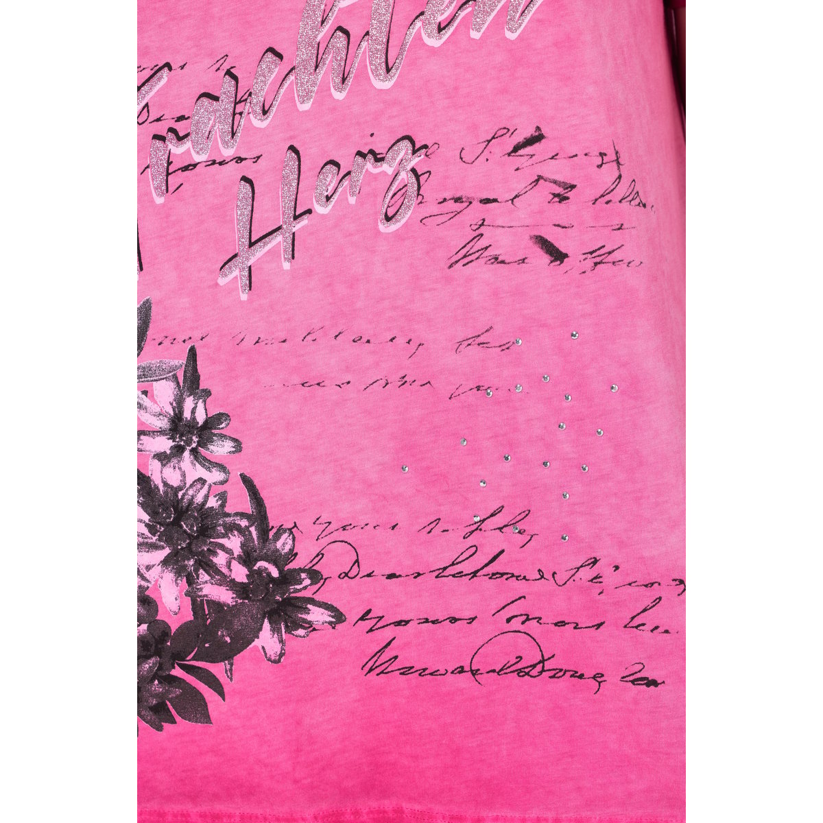T-shirt à motif edelweiss. Encolure V et framboise, ULLA POPKEN
