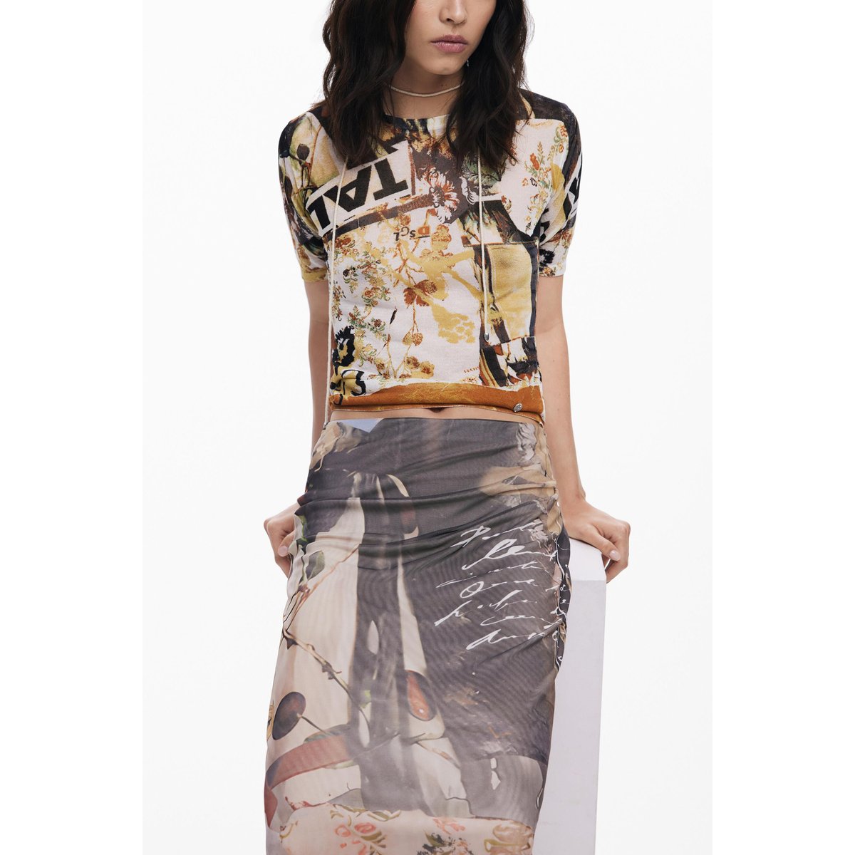 Jupe en tulle collage gris, DESIGUAL