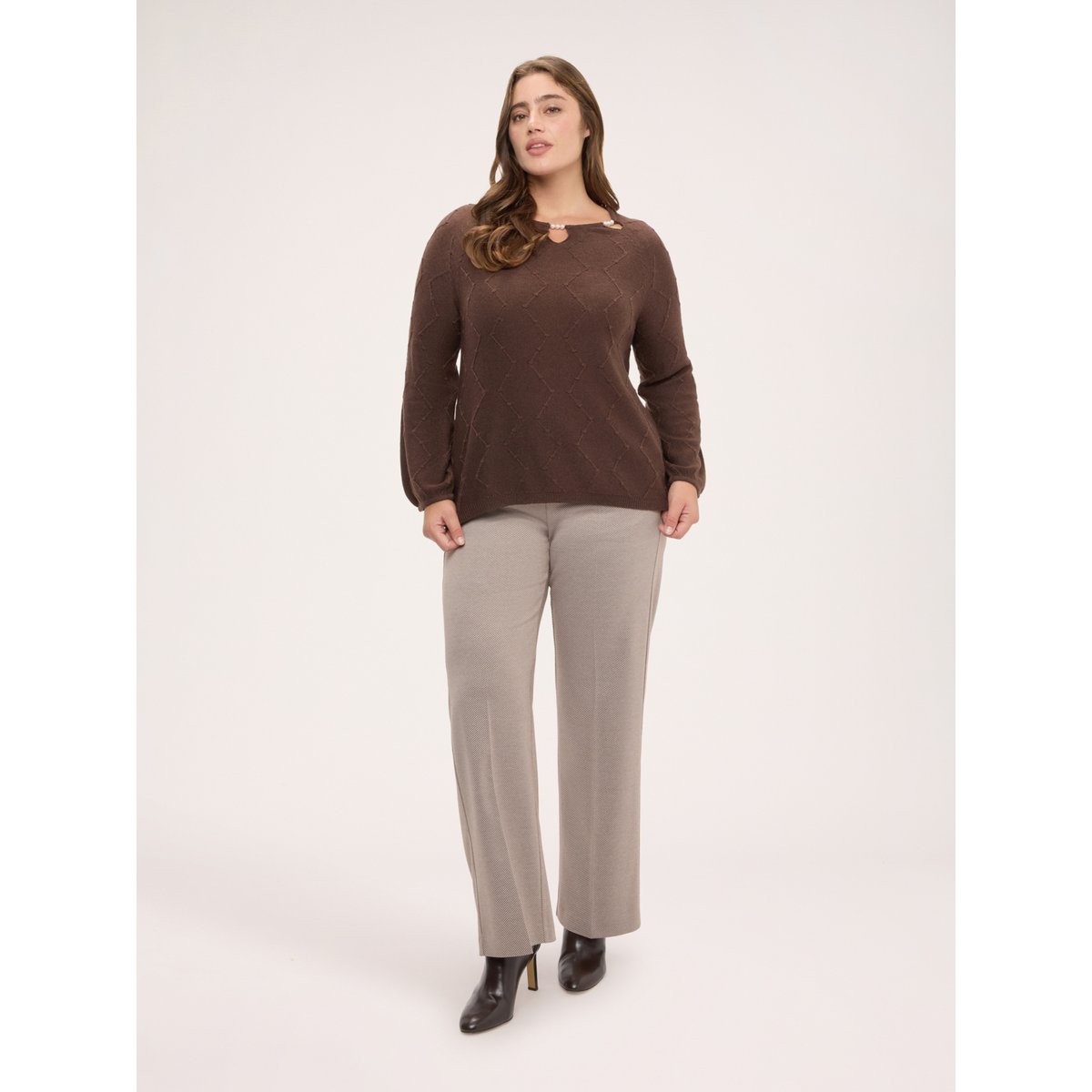 Pull avec perles marron, FIORELLA RUBINO