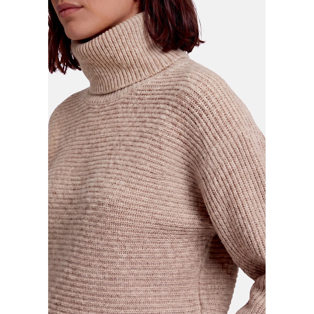 Pull en maille en maille à manches chauve-souris beige melange, ZERO