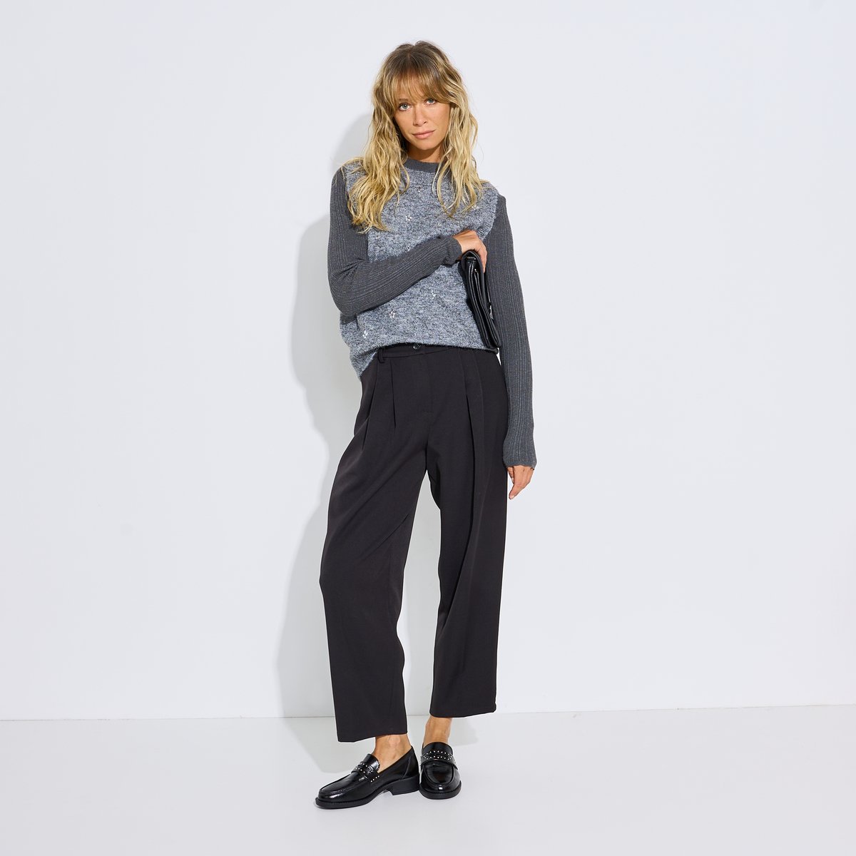 Pantalon barrel raccourci chic . noir, GRAIN DE MALICE