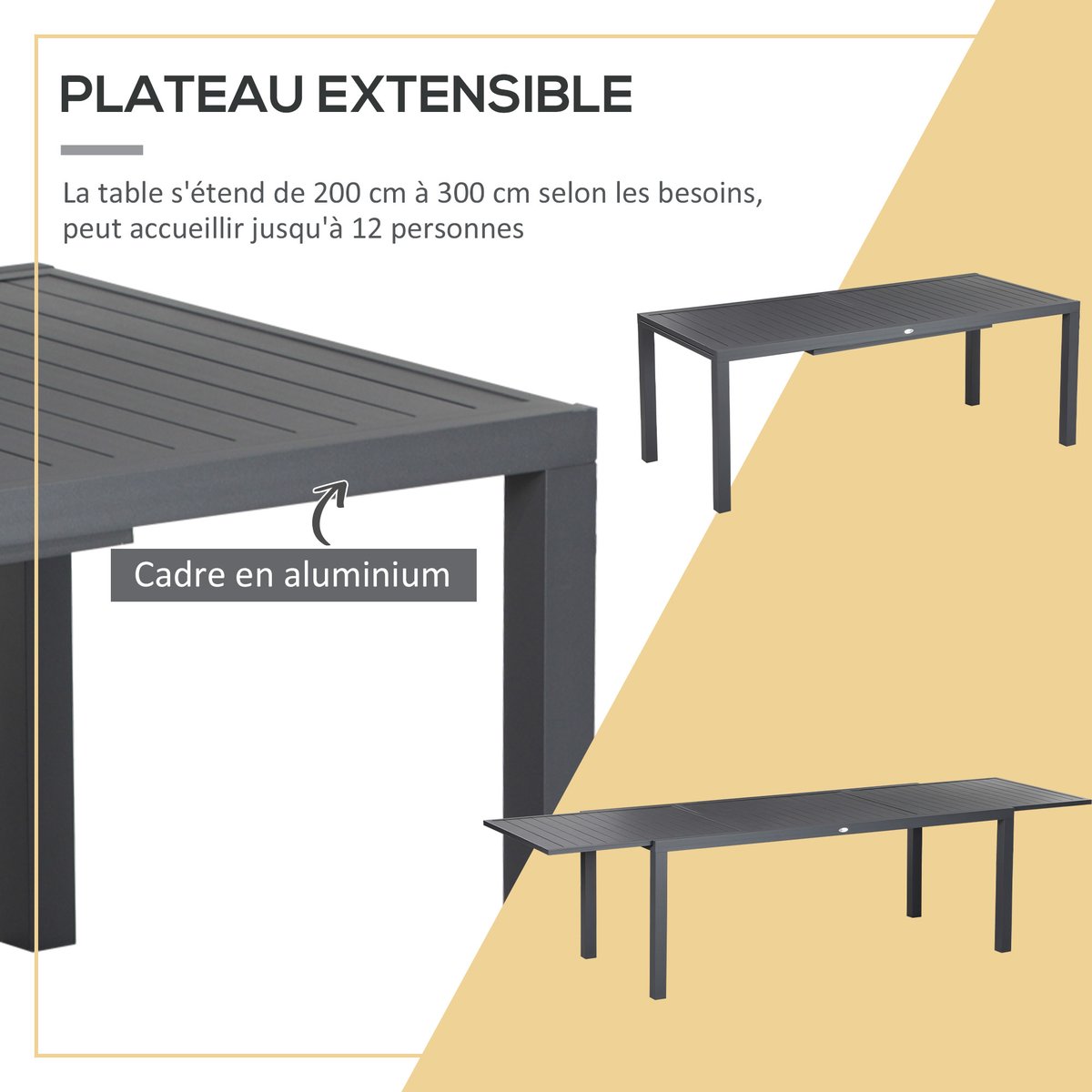 Ensemble de jardin 12 personnes noir, OUTSUNNY