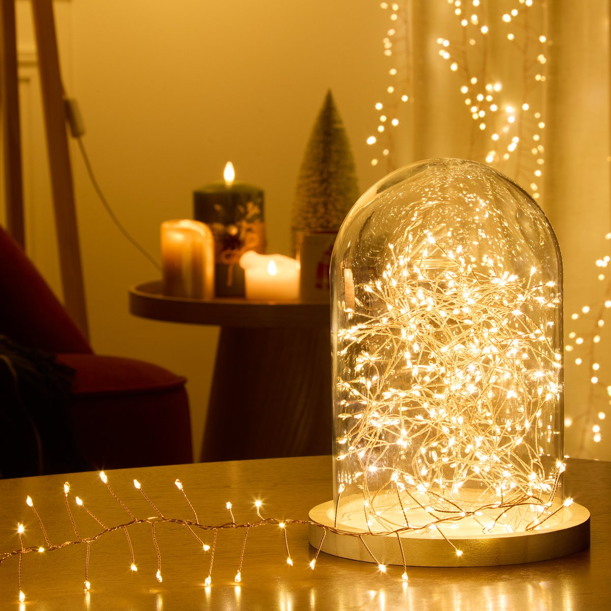 Guirlande lumineuse micro-LED d'extérieur 5 m 500 LED blanc chaud fil cuivre 13 fonctions sur secteur blanc chaud, FEERIC LIGHTS & CHRISTMAS