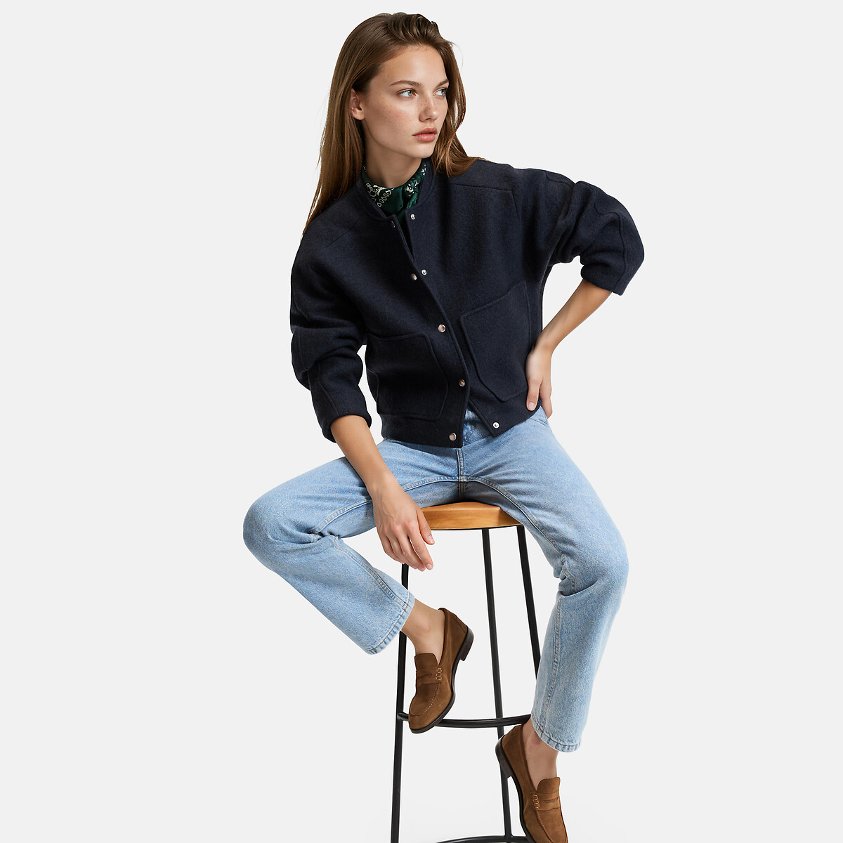 Short Press-Stud Jacket navy blue, LA REDOUTE COLLECTIONS