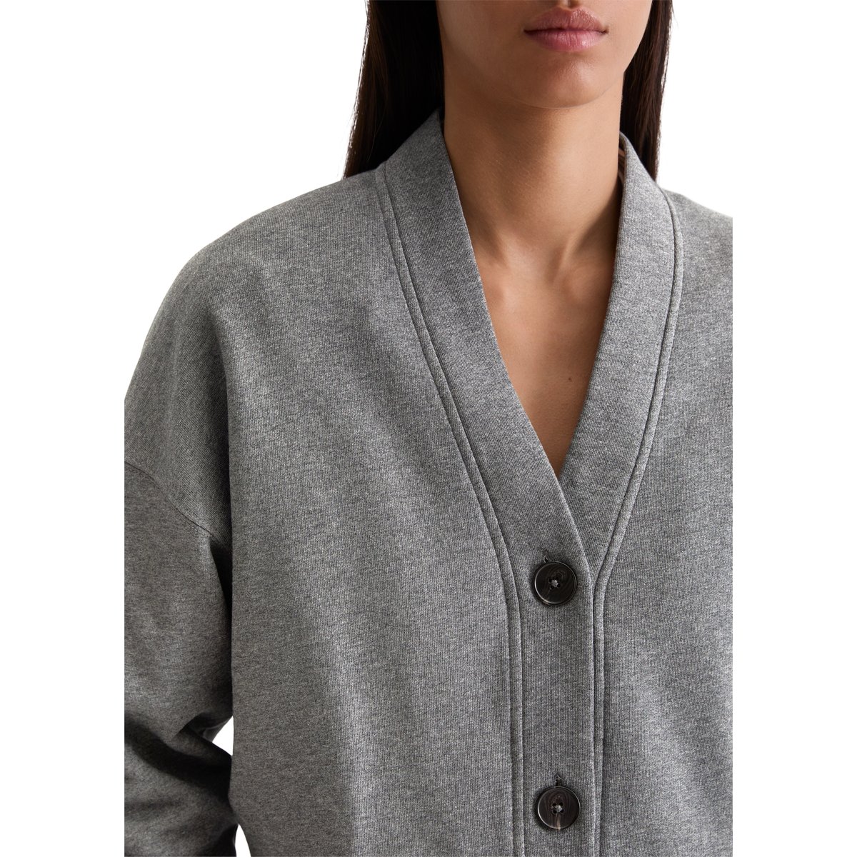 Sweat-Cardigan relaxed avec poignet en tricot côtelé gris, MARC O'POLO