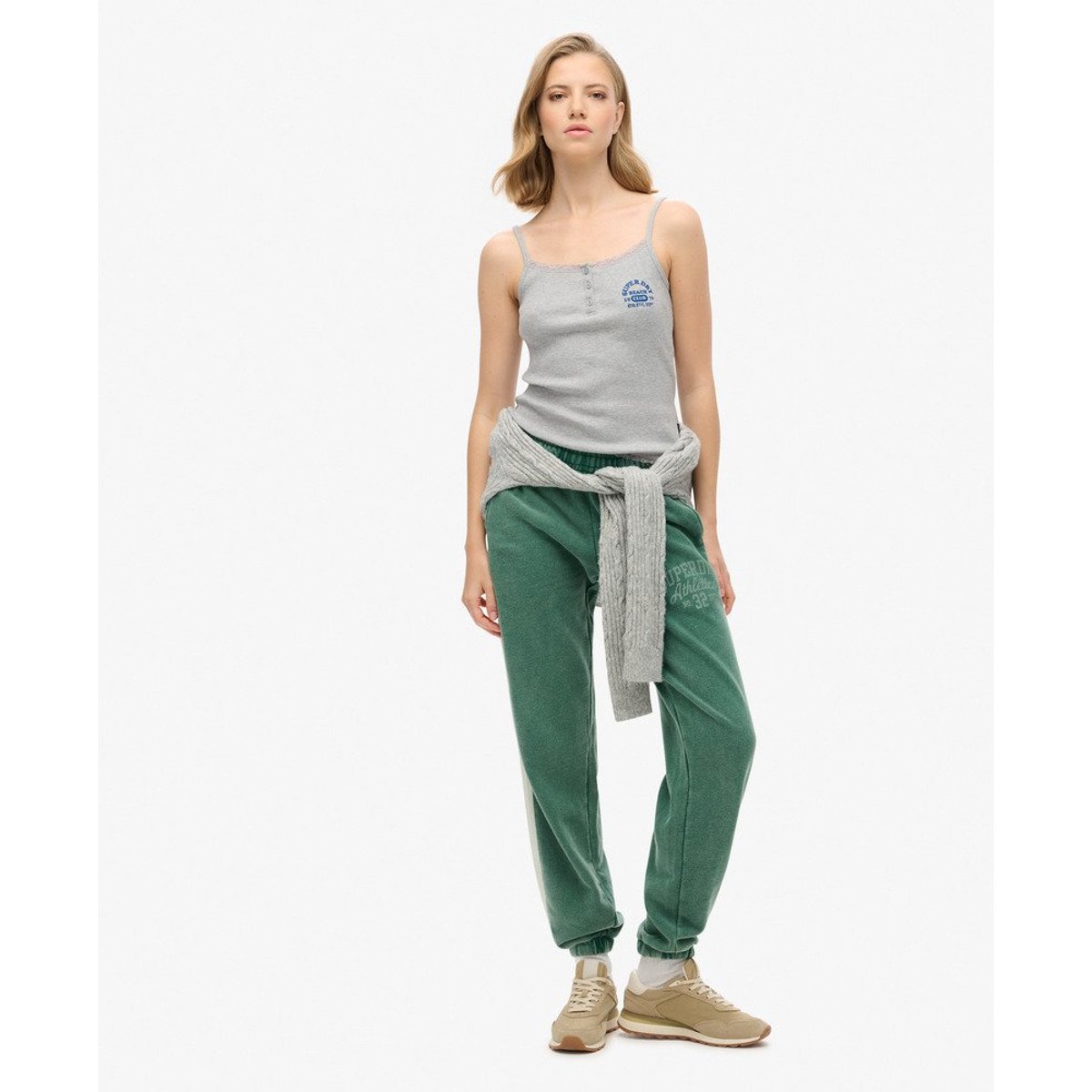 Athletic Essentials Button Down Cami Top gris chiné, SUPERDRY