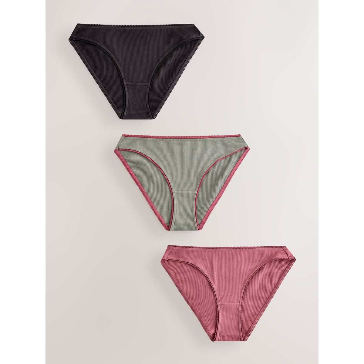 Culotte côtelée en coton, lot de 3 noir/rose/olive, NEXT
