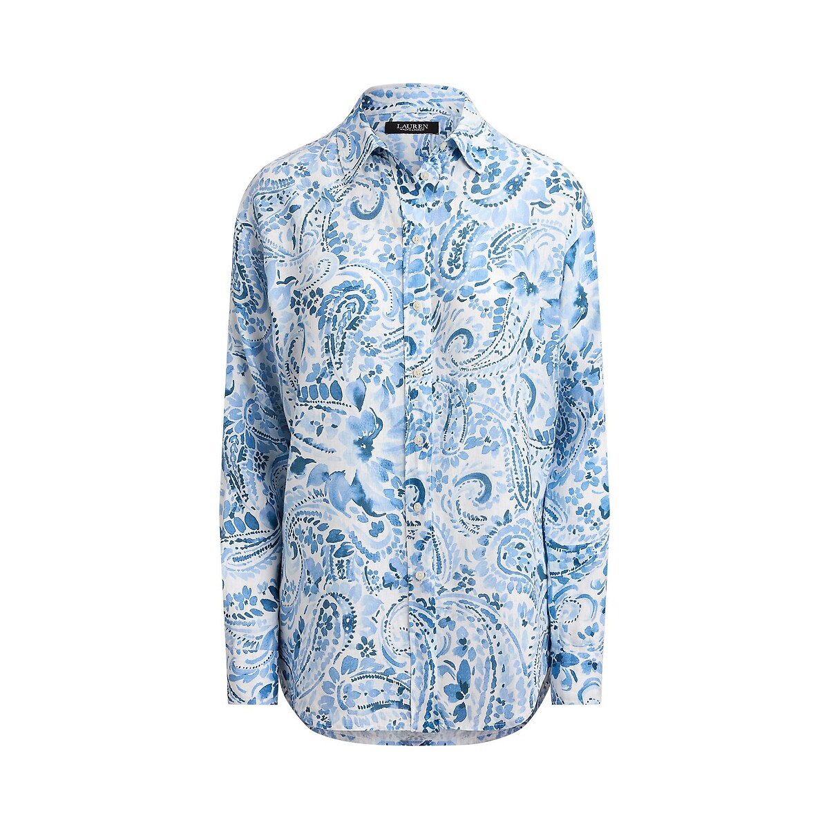 Chemise manches longues en lin imprimé cachemire rayé bleu/blanc, LAUREN RALPH LAUREN