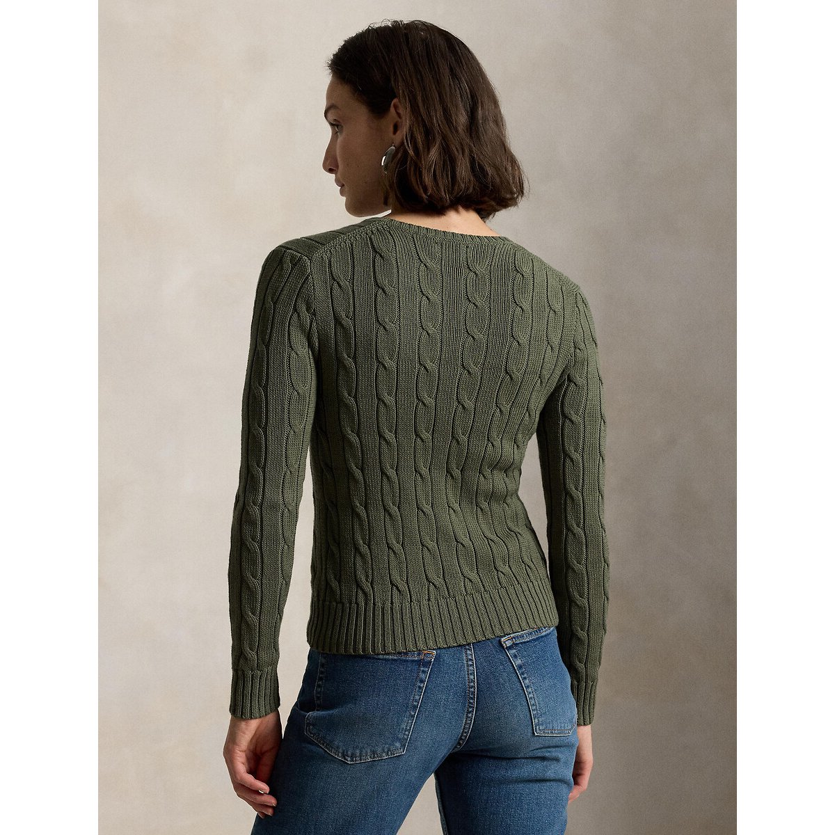 Pull col rond torsadé en coton kaki olive, POLO RALPH LAUREN