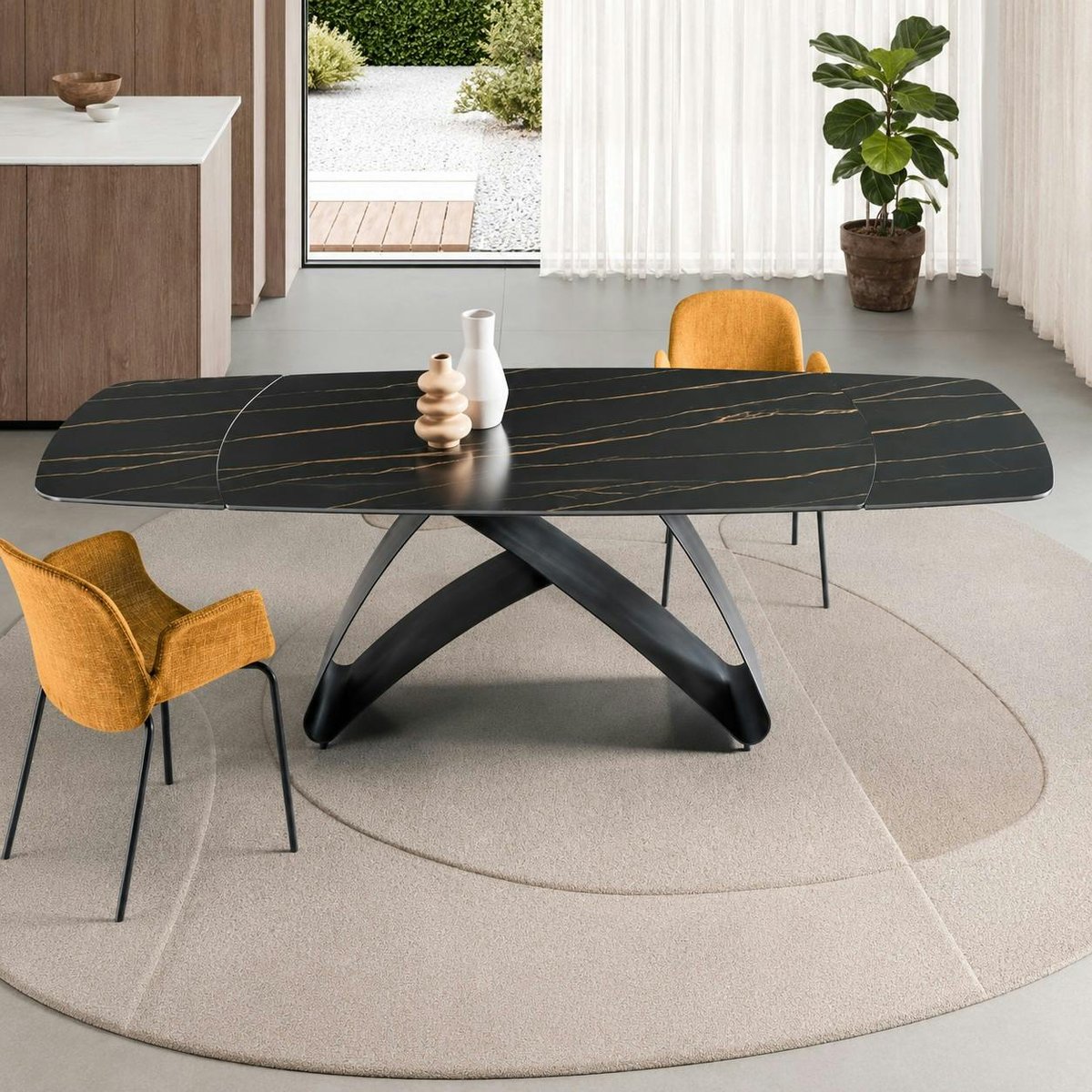 Table design en céramique, plateau extensible 8 / 10 places LORA marbre noir, PIER IMPORT