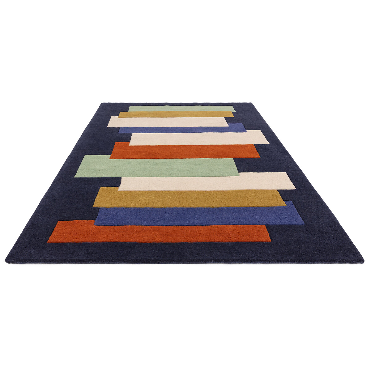 Overlapping Blocks Pattern Rug in 100% Wool blue, ÉDITÉ