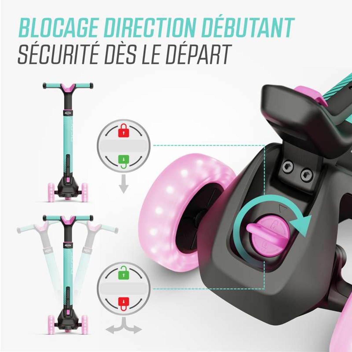 Trottinette pour Enfants, 2+ Ans, Pliable, LED-Deck, Nexo Menthe mint, BERG TOYS