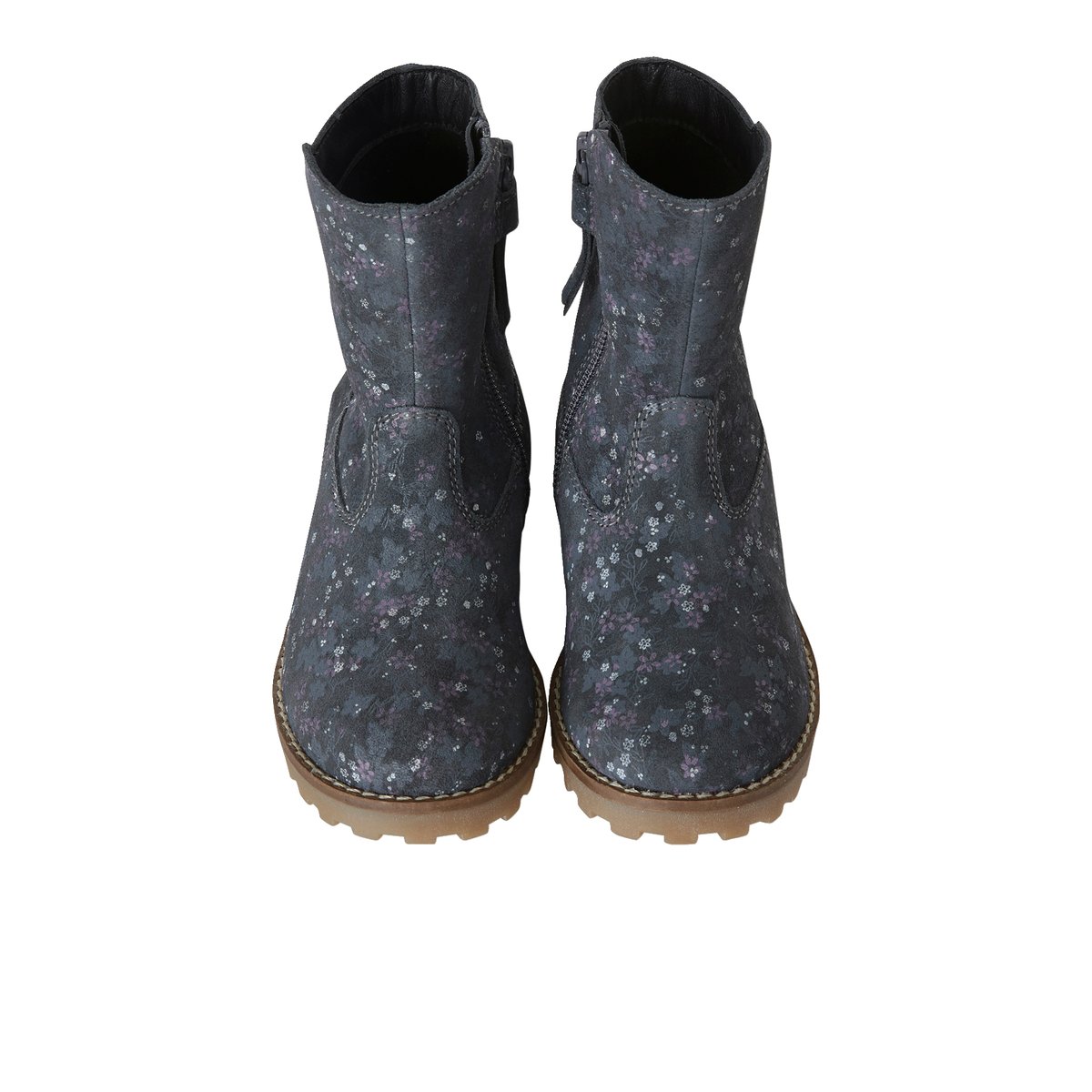 Bottes en cuir collection maternelle gris imprimé fleurs, VERTBAUDET