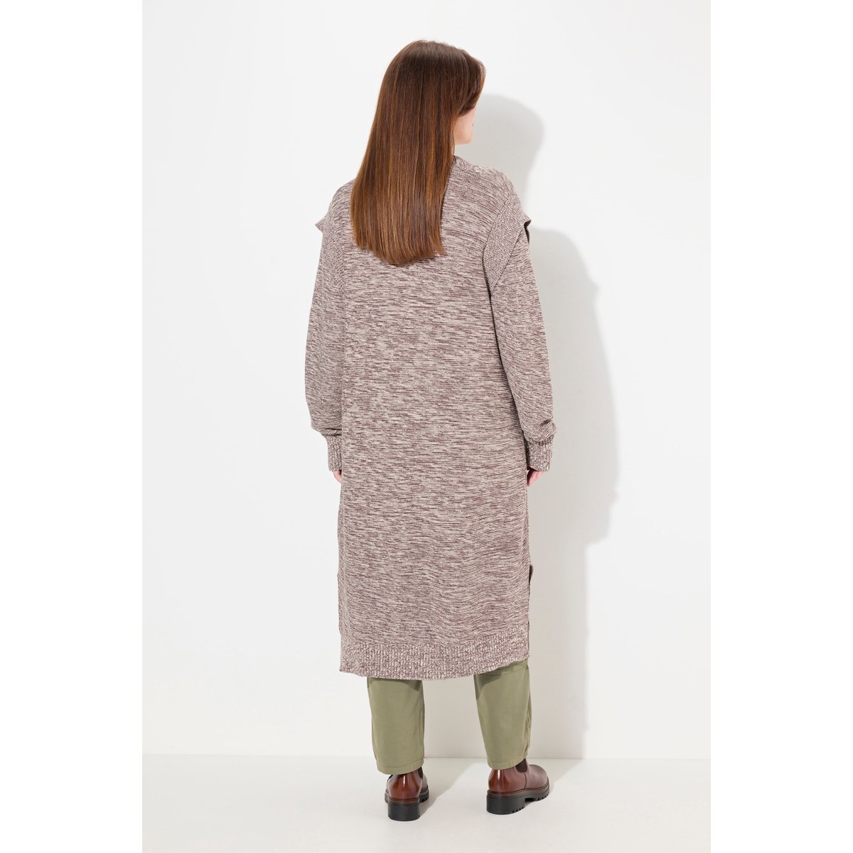 Cardigan long en maille de coton bio taupe foncé, ULLA POPKEN