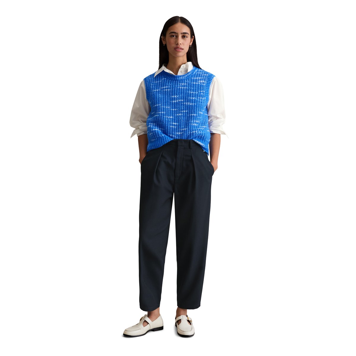 Pull-over loose en doux mélange de laine vierge bleu moyen, MARC O’POLO DENIM