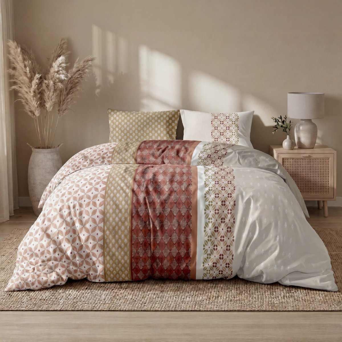 Parure housse de couette imprimée orientale en coton, RIADI multicolore, ATELIER DU COTON
