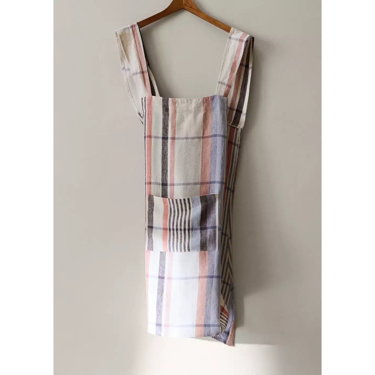 Tablier 100 % lin rayures gris clair/pastel, MANGO HOME