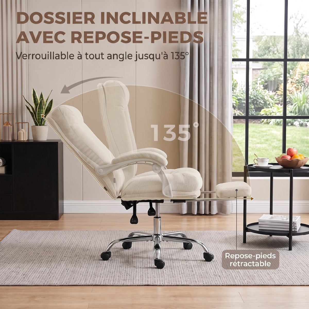 Chaise de bureau Chenille Crème crème, argent, HOMCOM