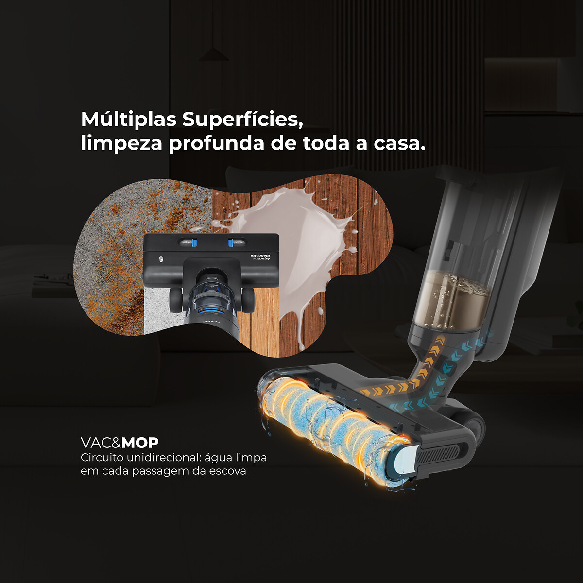Aspirador Vertical Sem Fios Aqualine Clean&Go 1691FL, FLAMA preto , FLAMA