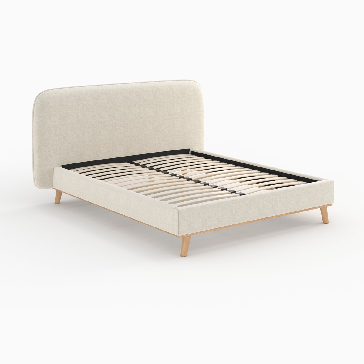 Lit double 160x200 cm en tissu - MODJO gris/beige, MAISON PAVANE