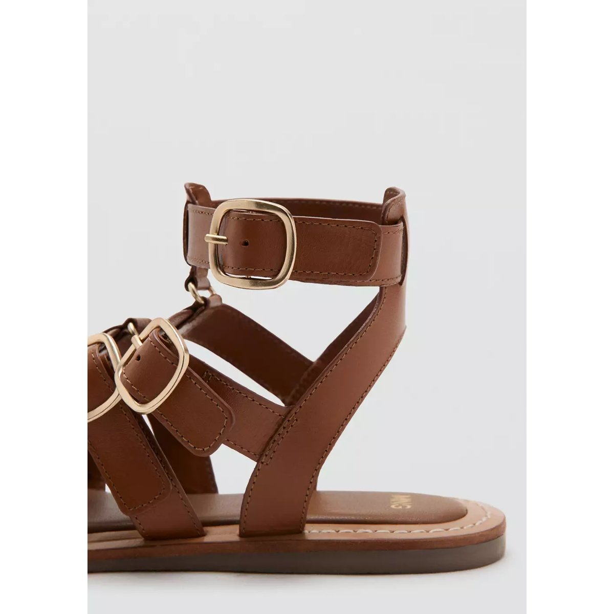 Sandales cuir brides et boucles marron moyen, MANGO