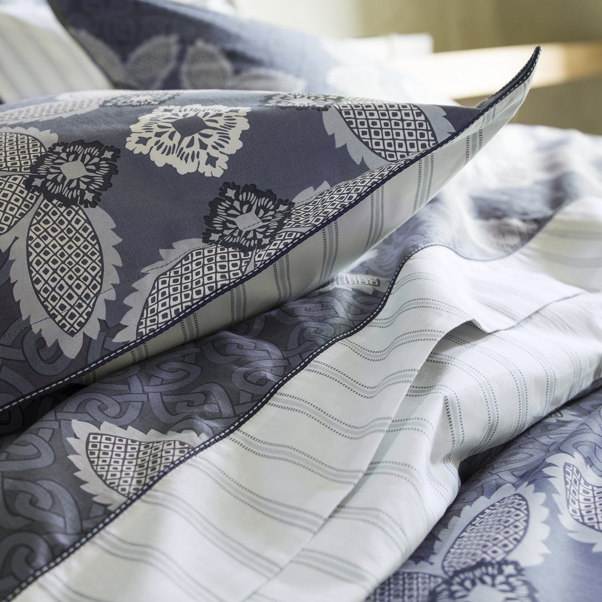 Housse de couette imprimée en percale de coton, MAGELLAN bleu marine, ALEXANDRE TURPAULT