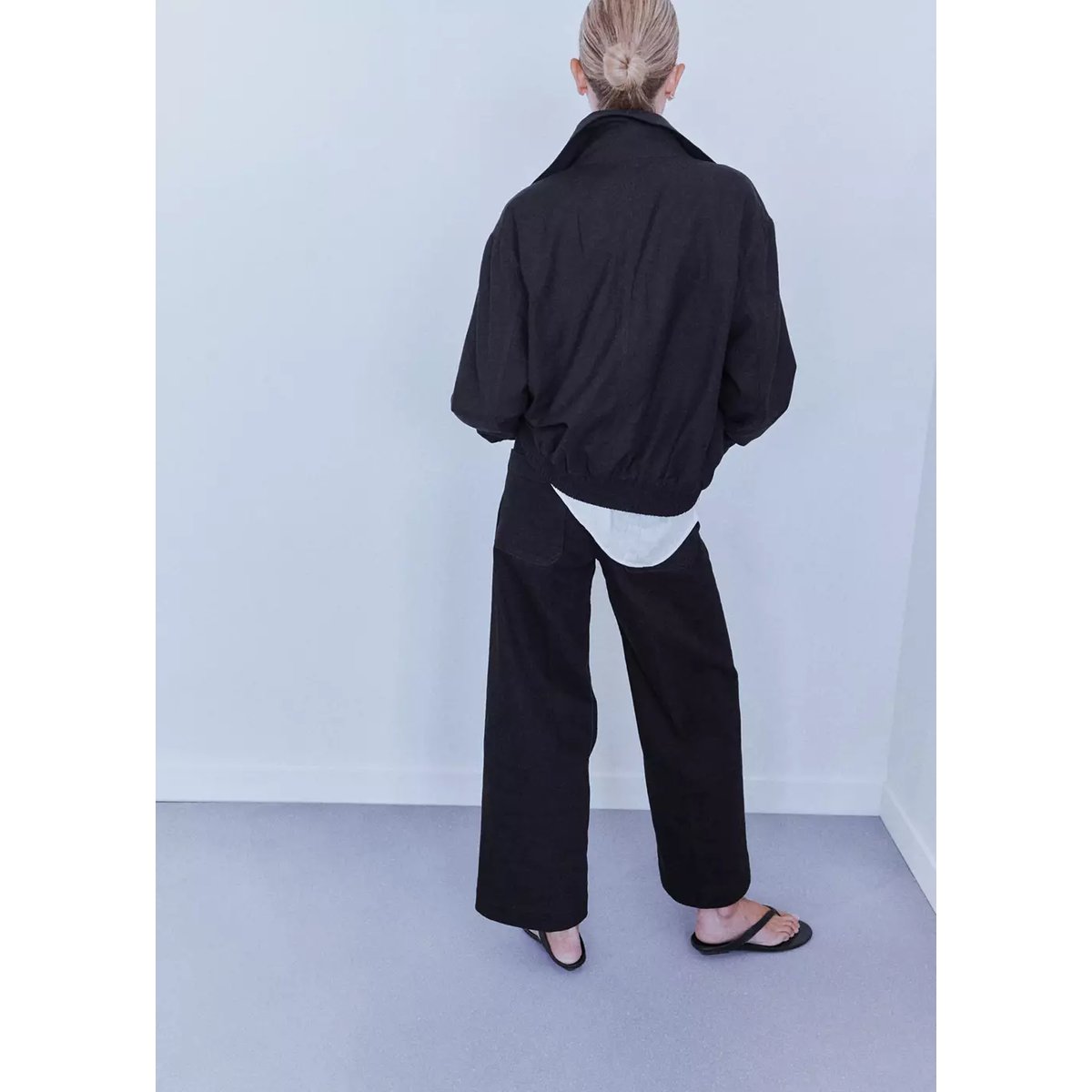 Jean wide leg poches pièce black denim, MANGO