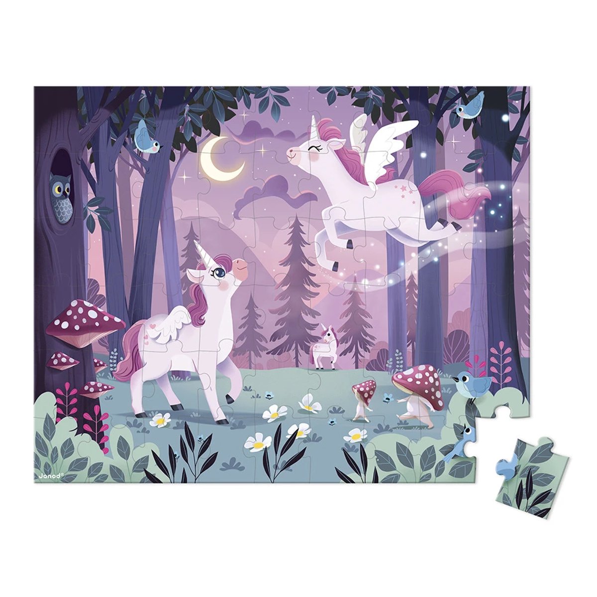 Puzzle 54 Pcs Licornes violet, JANOD