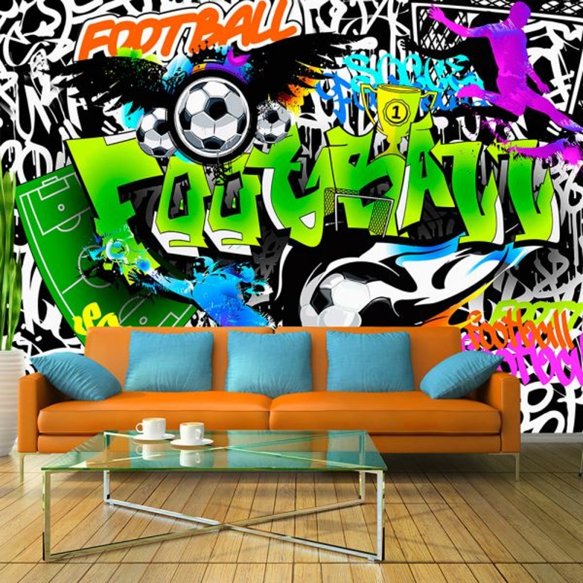 Papier peint intissé panoramique Street art Football Graffiti multicouleur, EDEN