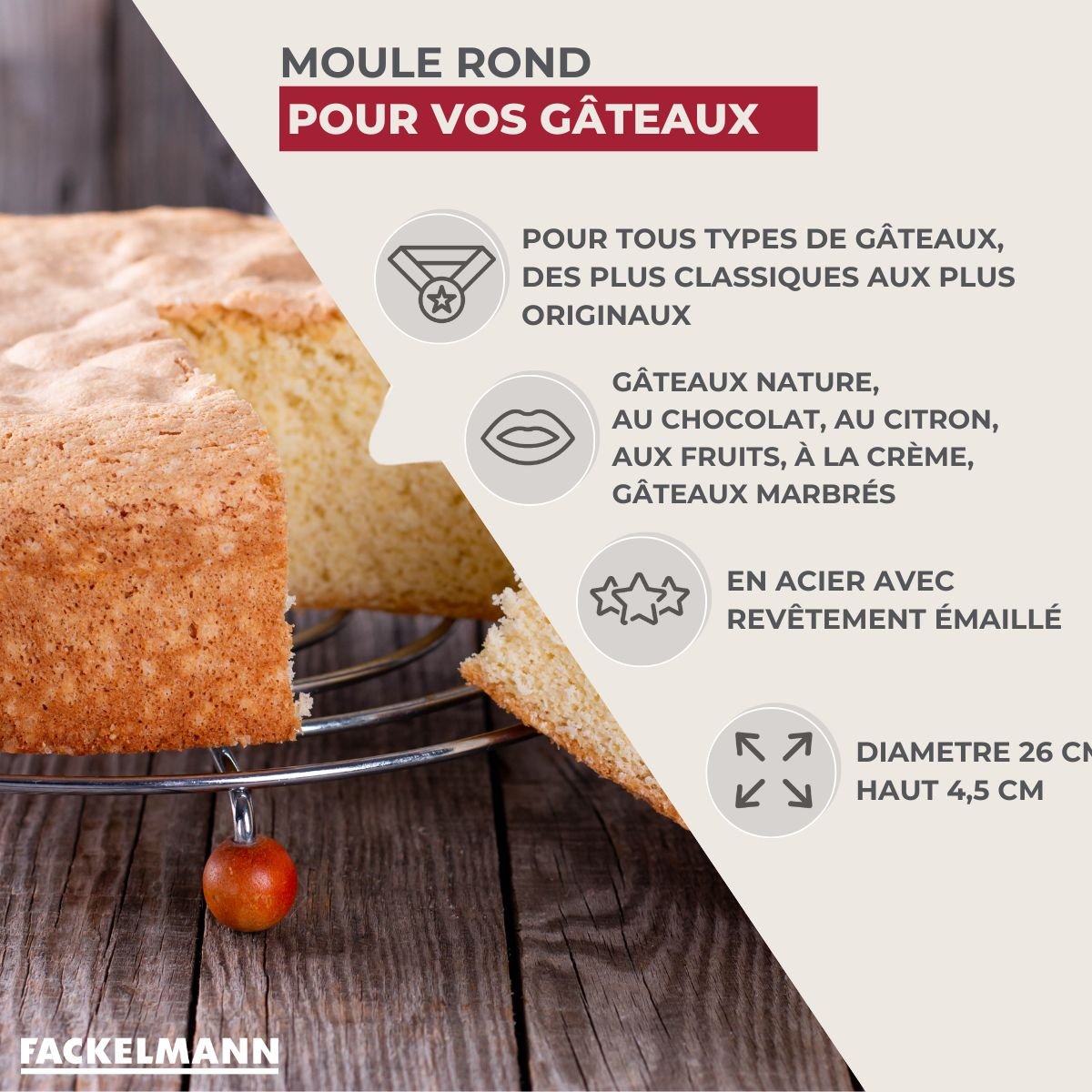 Moule à manqué émaillé 26 cm noir, FACKELMANN