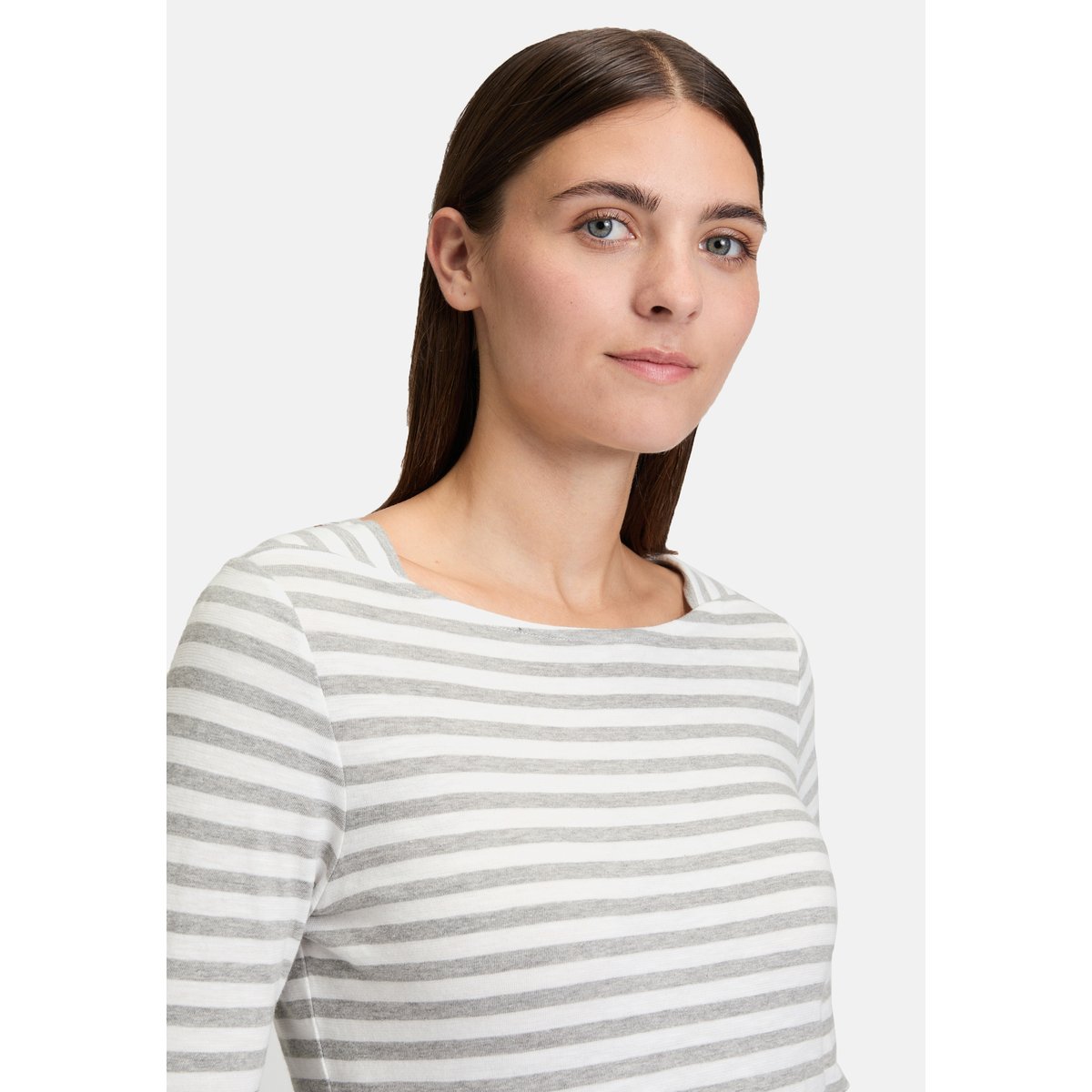 T-shirt à rainures à encolure bateau blanc/gris, BETTY & CO