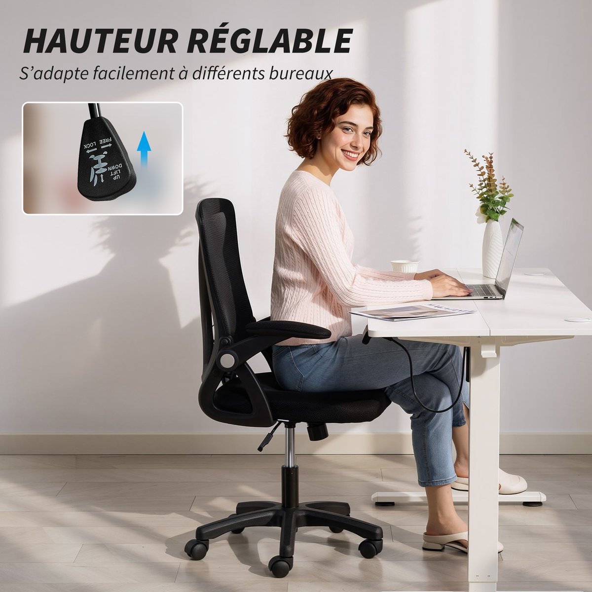 Chaise de bureau Maille (100 % polyester) noir, HOMCOM
