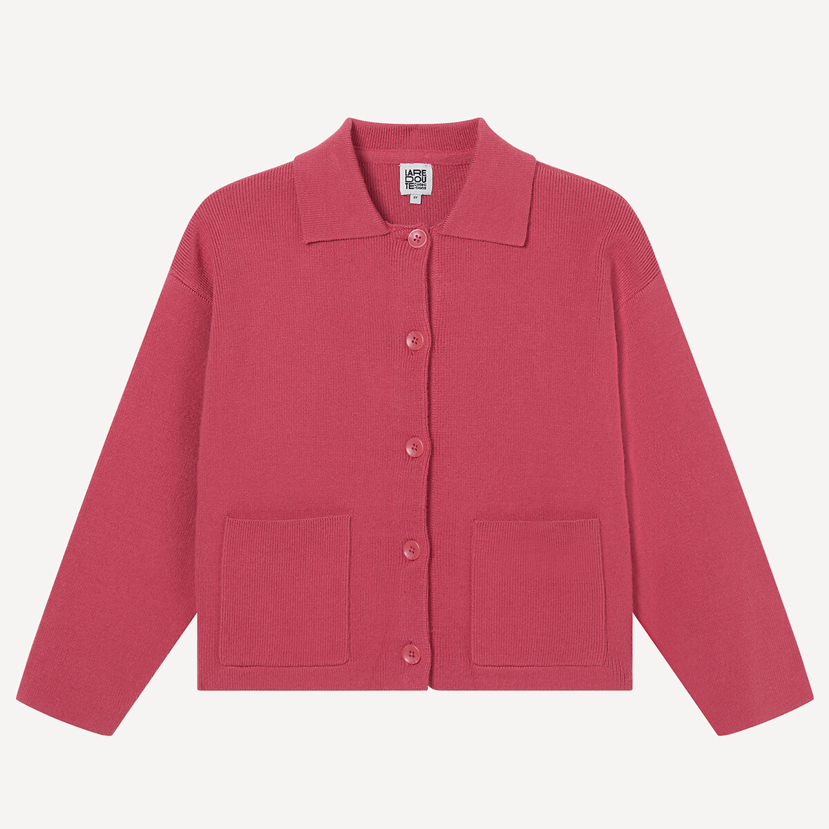 Chaqueta con cuello tipo polo, de punto fino rosa , LA REDOUTE COLLECTIONS