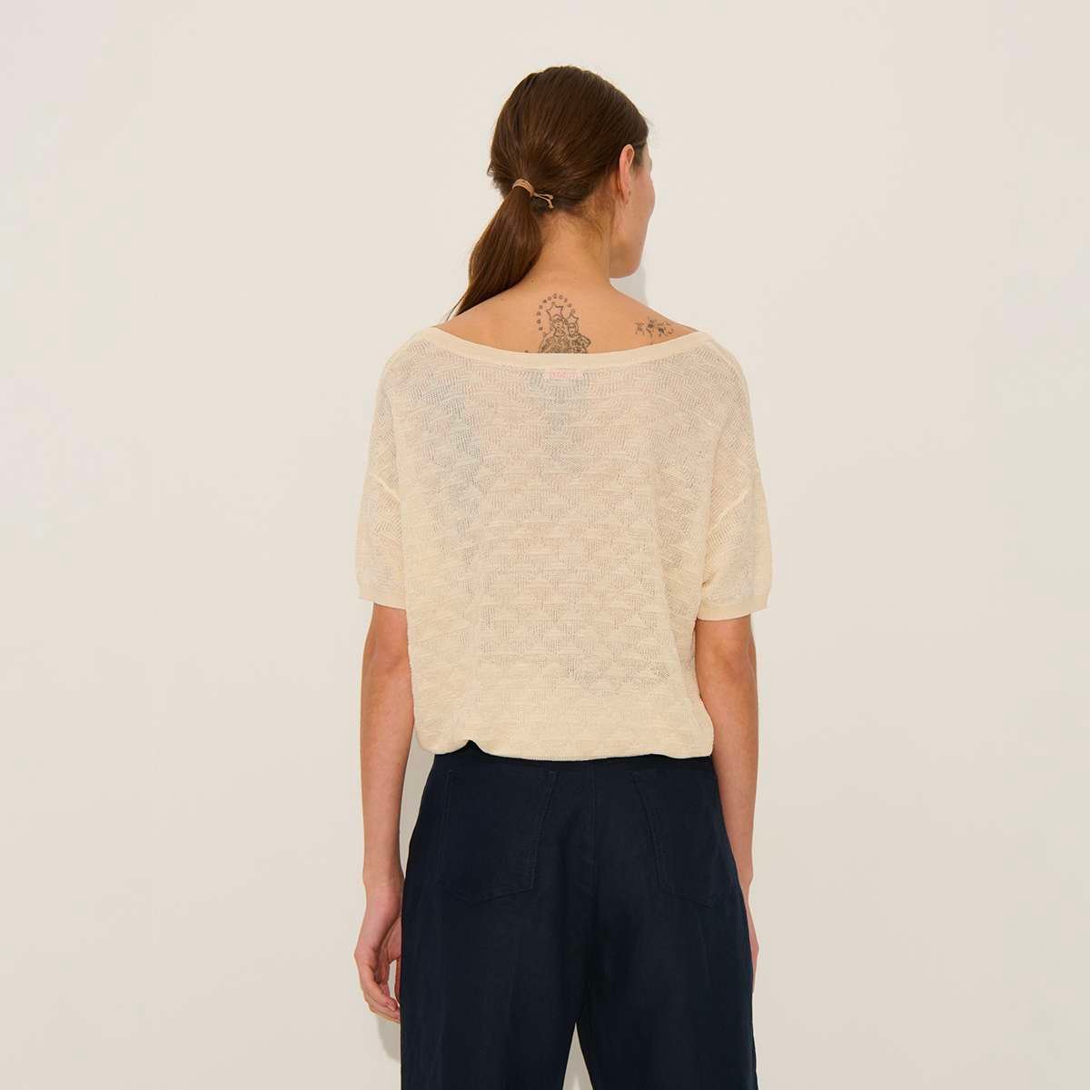 Pull manches courtes en chanvre et viscose PERLA ivoire-beige, BENSIMON