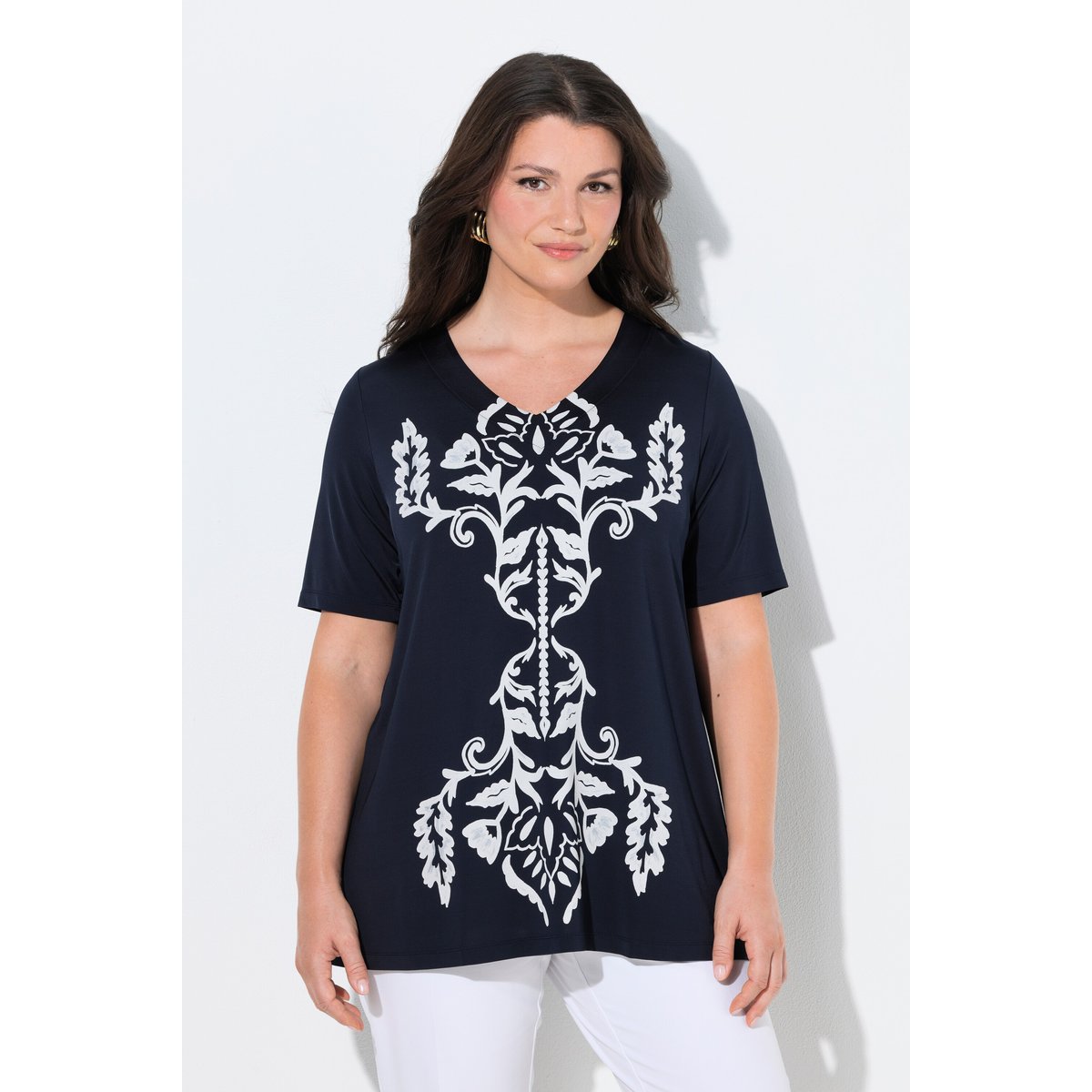 T-shirt avec imprimé, au tombé fluide marine foncé, ULLA POPKEN