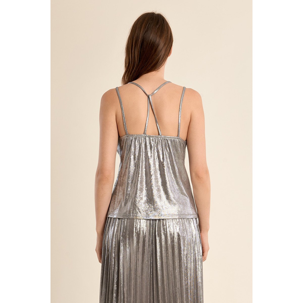 Caraco à dos croisé, effet métallisé silver, MOLLY BRACKEN