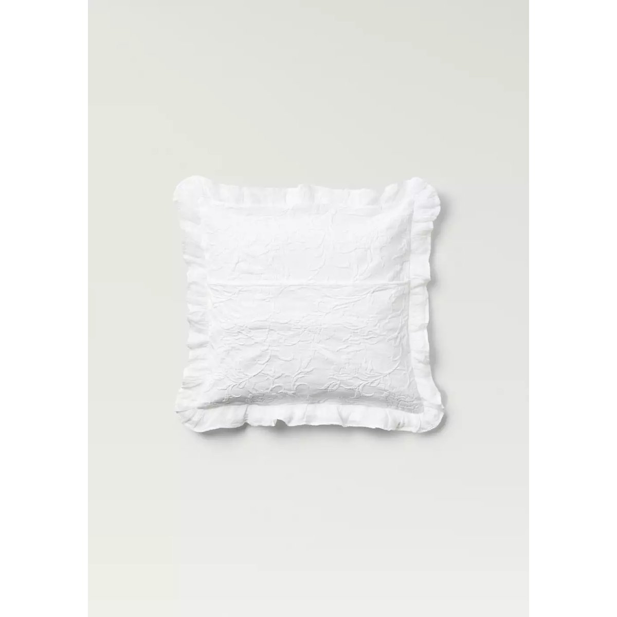 Taie d'oreiller coton jacquard fleuri avec volant 50x50 cm blanc, MANGO HOME