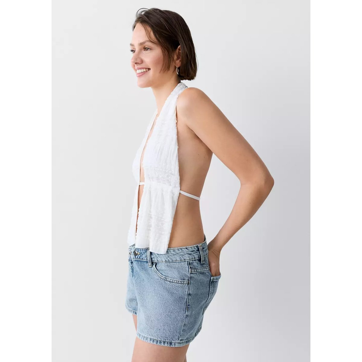 Mini short à taille croisée bleu moyen, MANGO TEEN