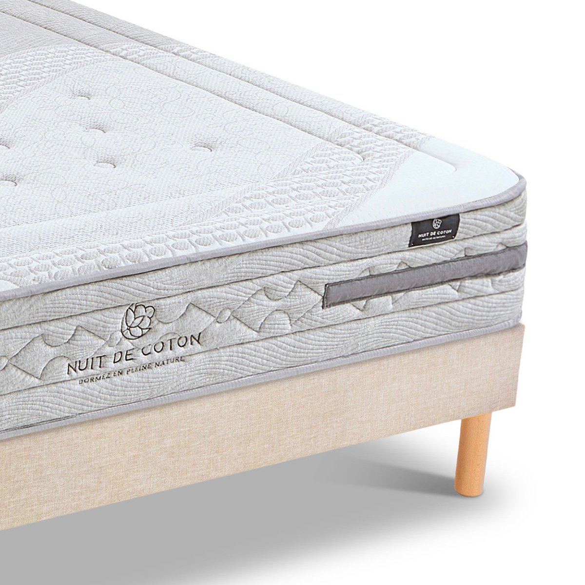Pack Sérénade 140x200 cm Matelas Ressorts ensachés + Sommier Bois + Accessoires beige, BELLECOUR