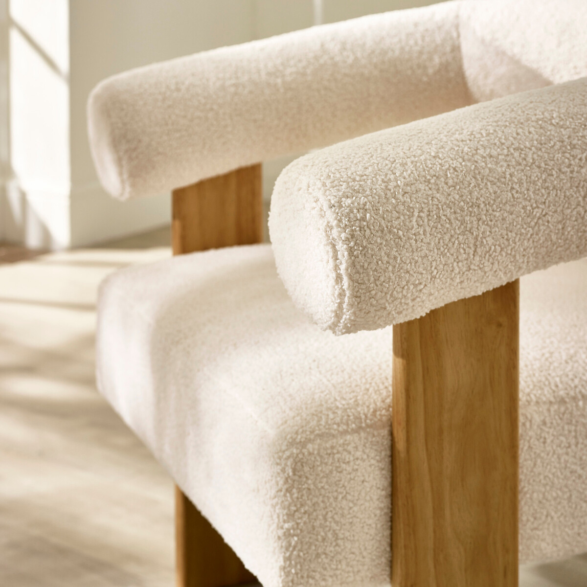 Fiona Boucle & Solid Wood Legs Accent Chair ecru, SO'HOME
