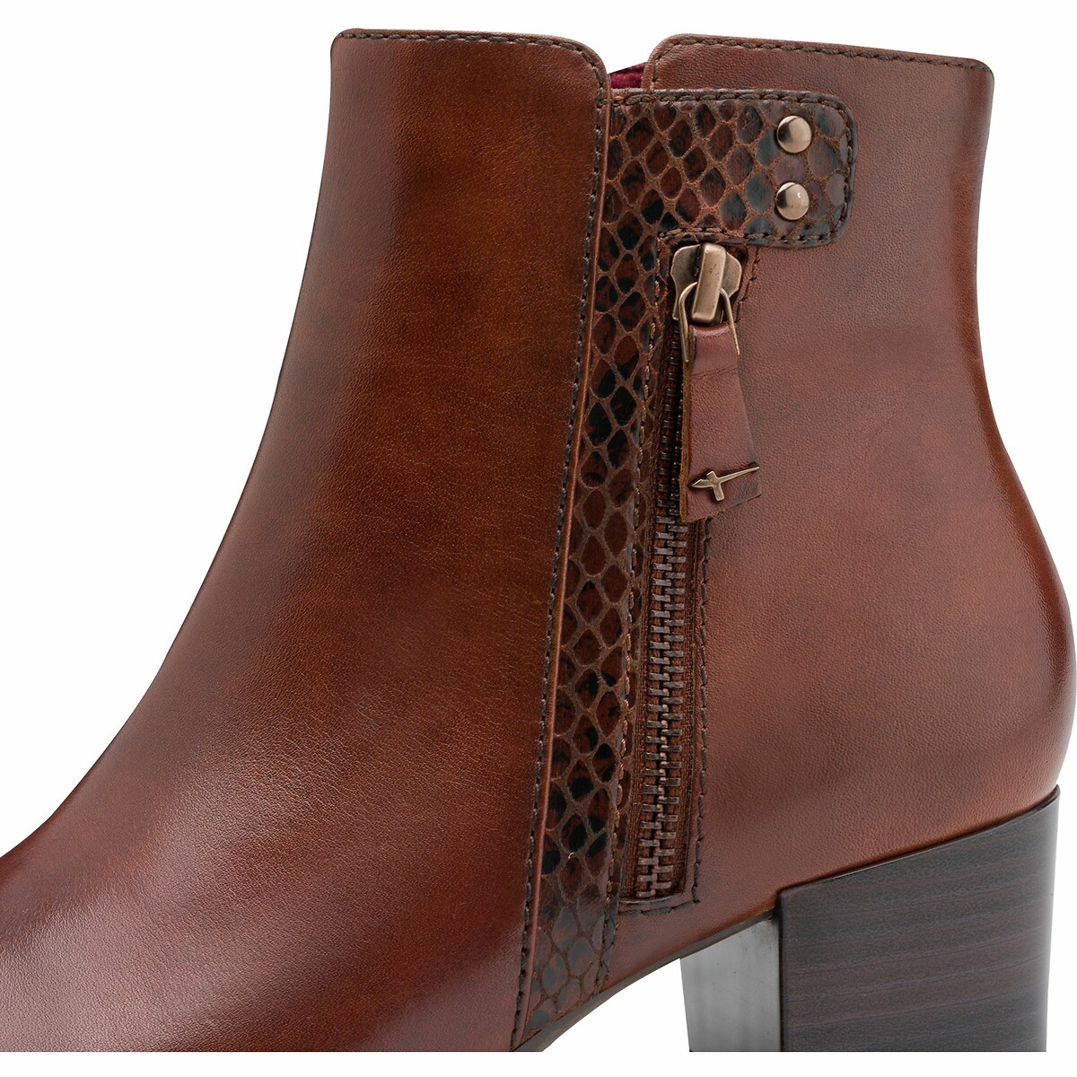 Bottines zippées en cuir marron, TAMARIS