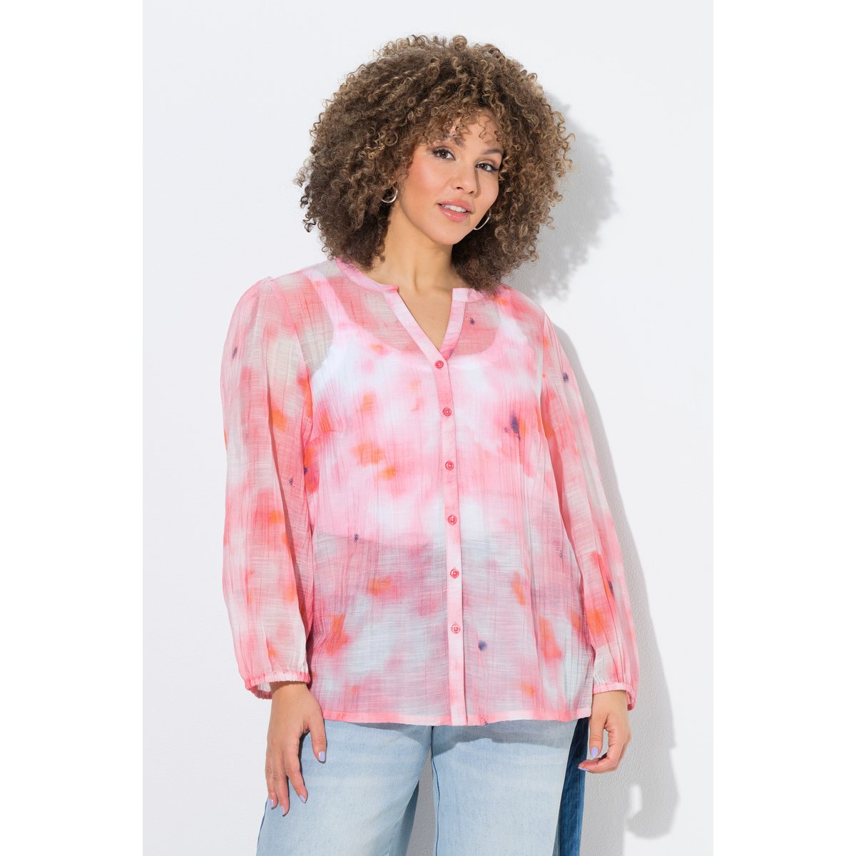 Blouse en mousseline motif batik hibiscus-rose, ULLA POPKEN