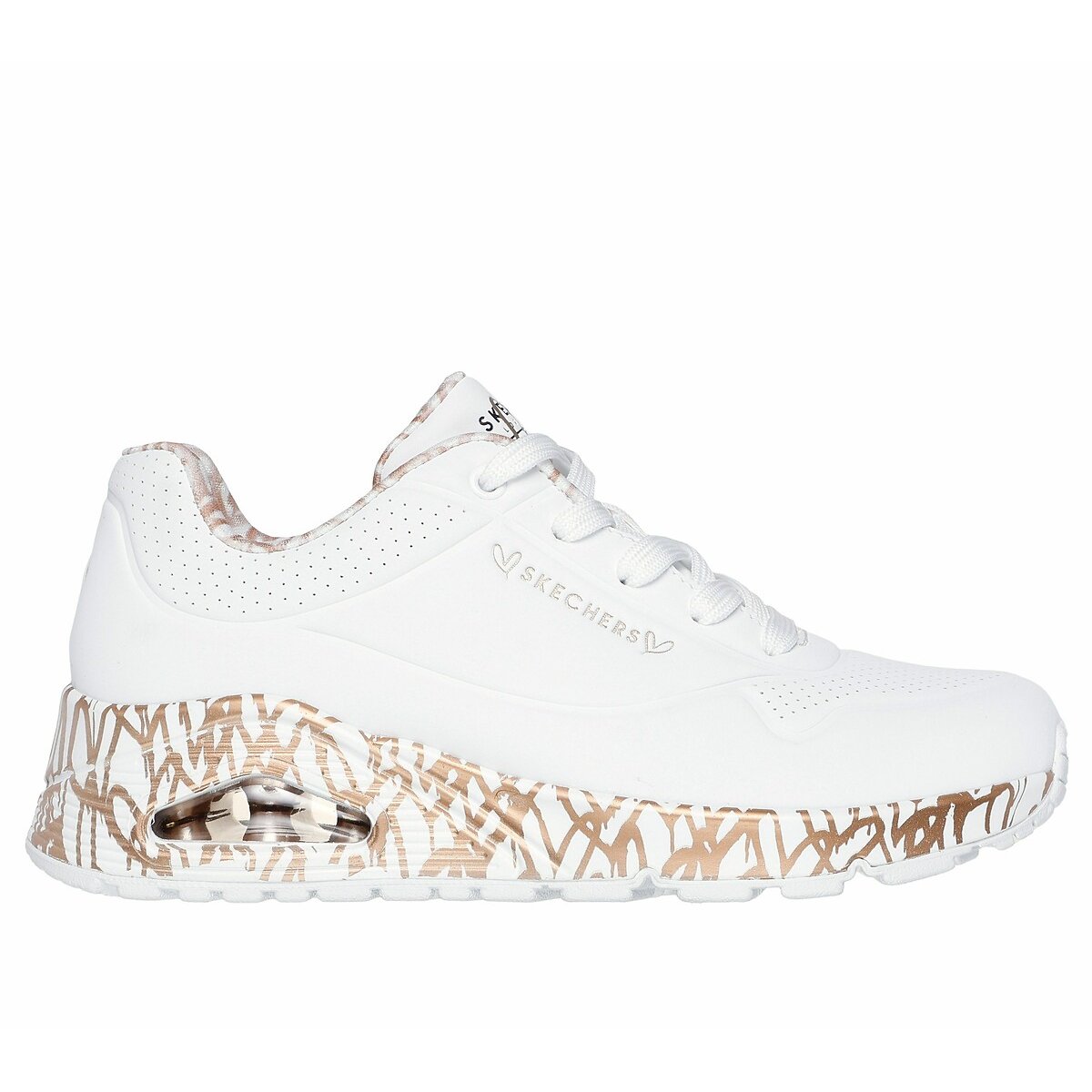 Sneakers Uno - Loving Love bianco color oro, SKECHERS