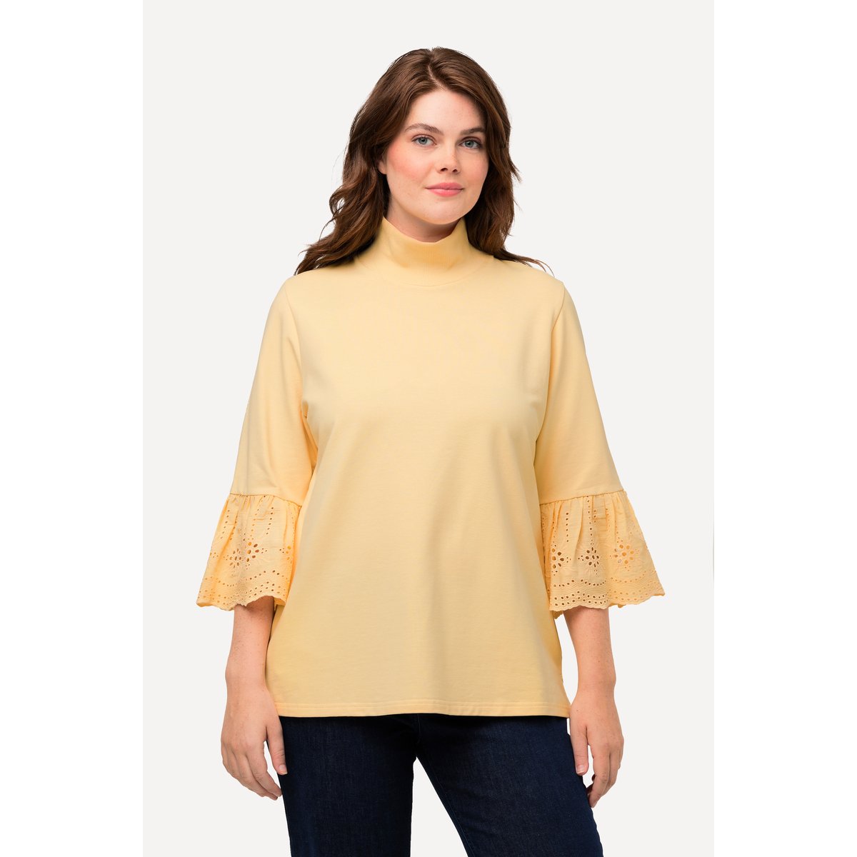 Sweat-shirt à col montant et manches 3/4 jaune clair, ULLA POPKEN