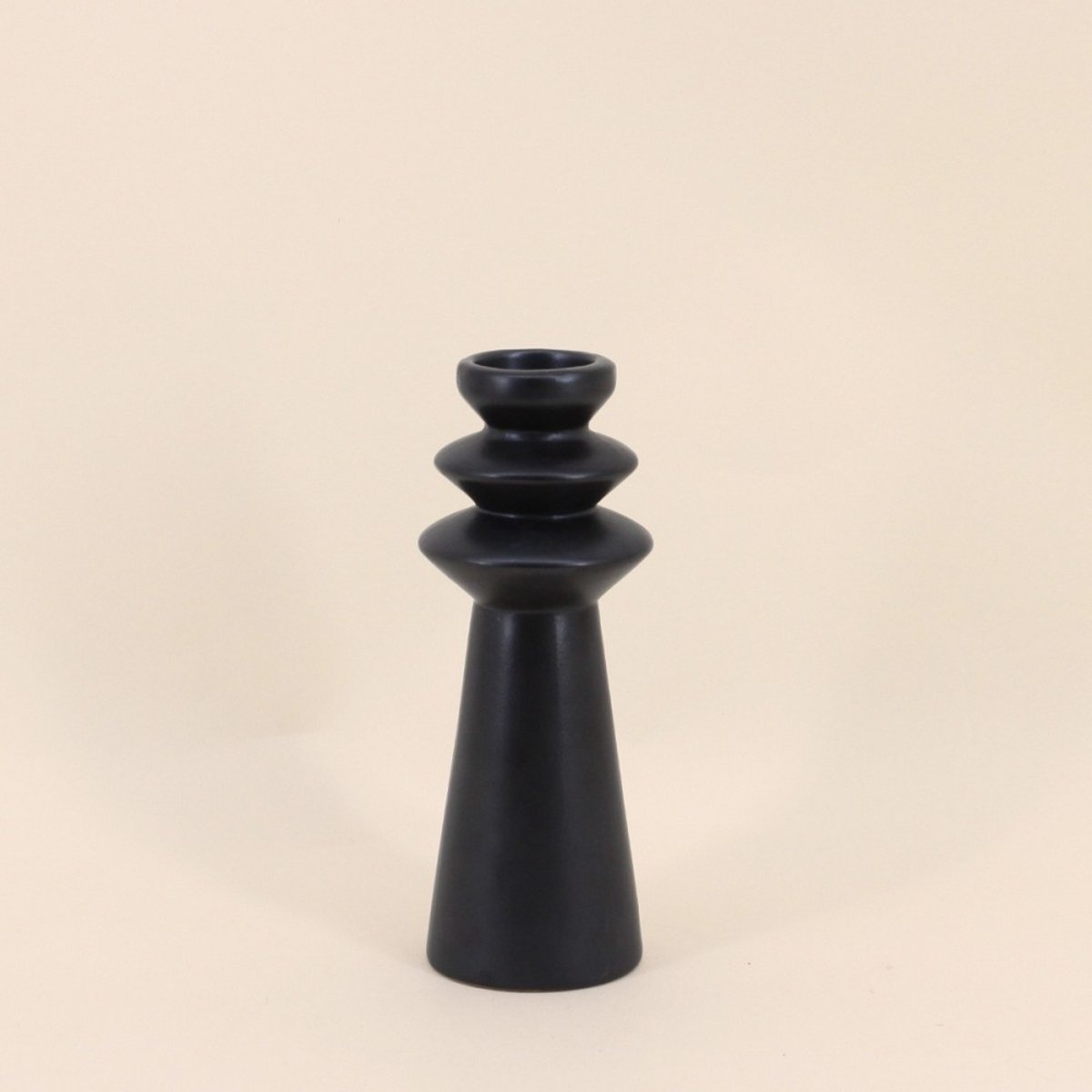 Bougeoir design en grès 22cm noir, ORNAMI