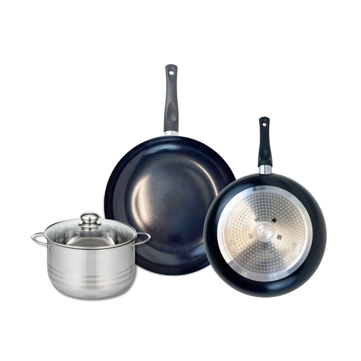 Batterie 2 poêles 28/32cm + 1 faitout 20cm PRIMA BRILLANT noir, ELO